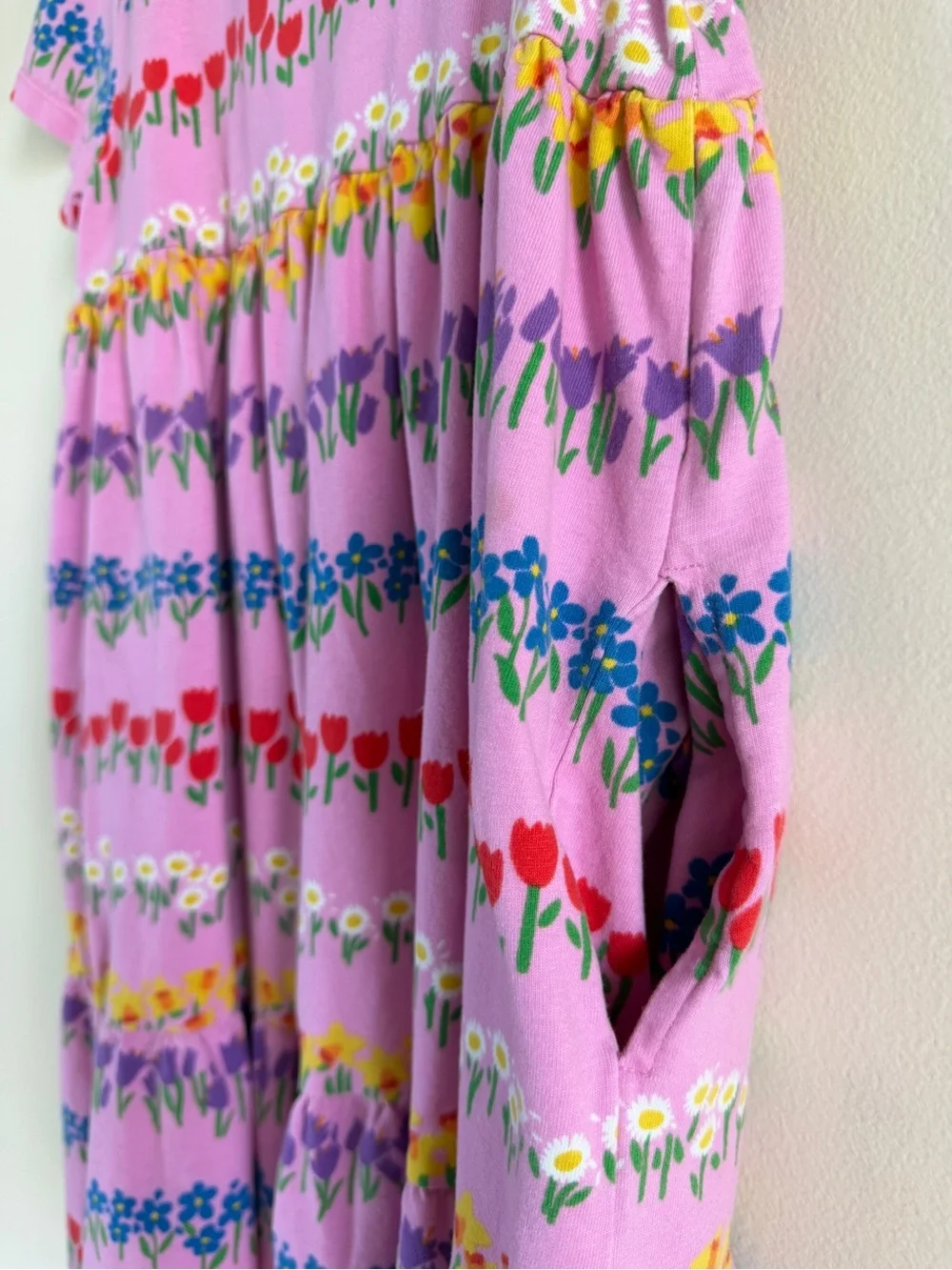 Mini Boden Ariel Twirly Jersey Dress Pink Floral Stripe Print Pockets 9-10Y